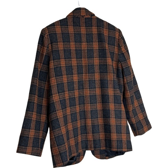Sag Harbor Petite Vintage 90s Wool Blend Plaid Blazer Orange Brown Grey Size 10P - Picture 10 of 13